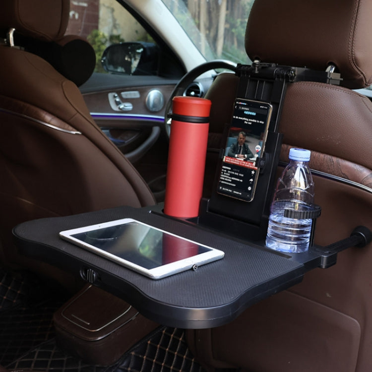 Car seat back multifunction tray with cup holders, tablet holder, and phone stand