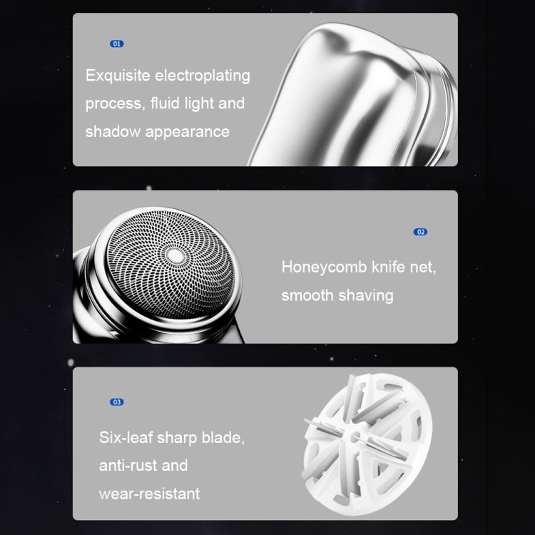 Electric mini shaver foil head and blade area shown in diagram view