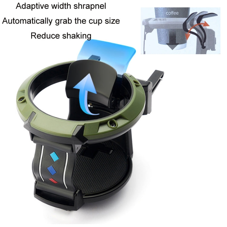 Car cup holder accessory with adjustable cup clamp ring and visible side hook