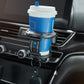 Car cup holder accessory holding a disposable drink cup on the dashboard vent