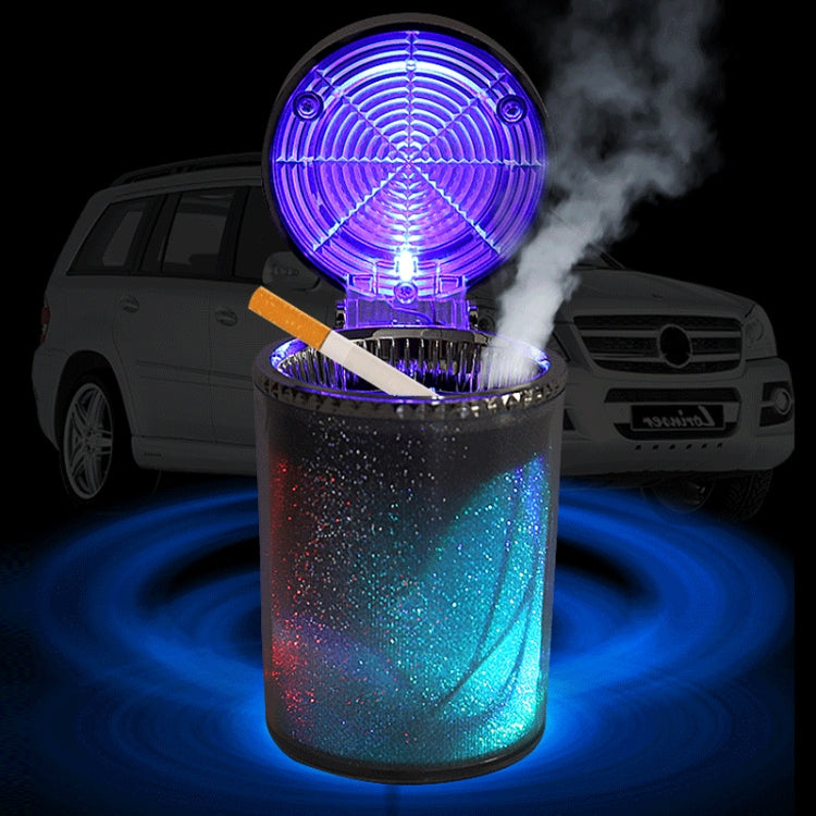 Car LED ashtray with open top, blue light ring and smoke rising
