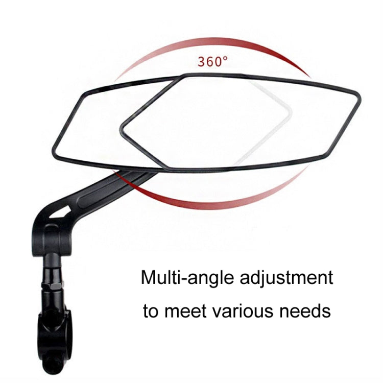 Mountain bike flat rearview mirror with adjustable arm, reflective glass, black