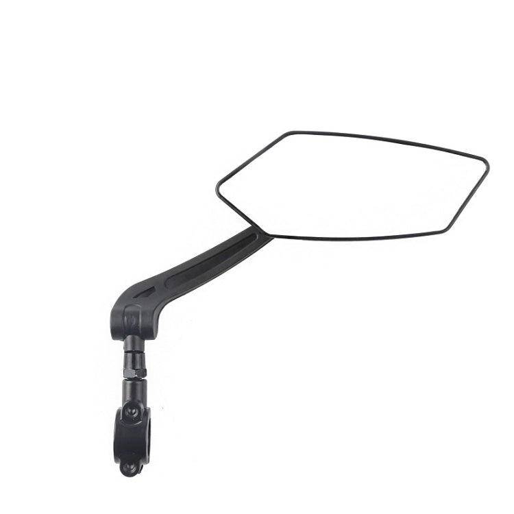 Mountain bike flat rearview mirror with reflective glass, black mount and stem