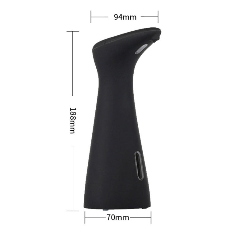 Black automatic soap dispenser with side slot and 94mm x 70mm size diagram