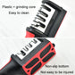 Red and black knife sharpener with non-slip base and grinding slots