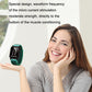 Green microcurrent sleep instrument on wrist, dark screen and pink side controls