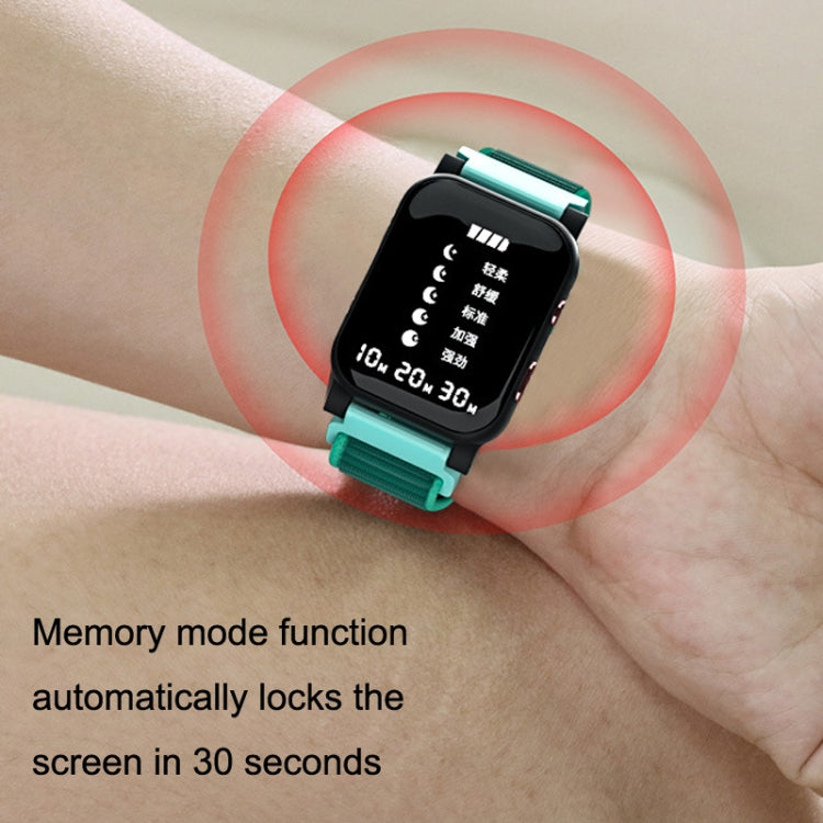 Microcurrent sleep instrument on wrist with green band and glowing red activity ring