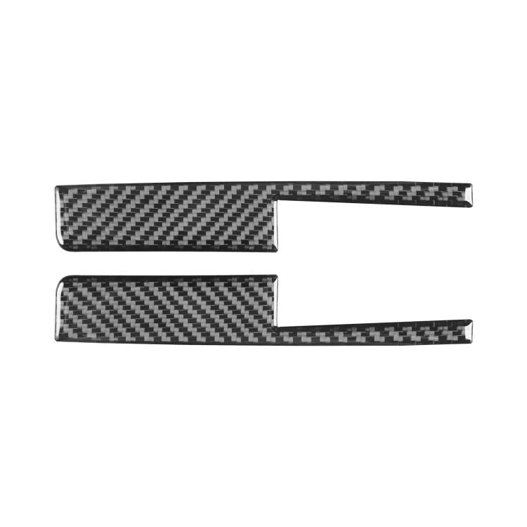 Set of 2 carbon-fiber-look car door lock switch trim pieces, black and gray.