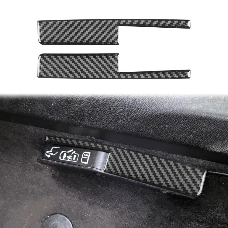 Carbon-fiber-look door lock switch trim set applied on car door panel, black.