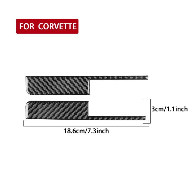 Door lock switch sticker trim set, carbon-fiber-look, two pieces with dimensions.