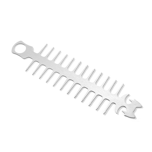 Stainless steel fishbone barbecue skewer with cat-face end and forked prongs