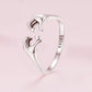 Sterling silver S925 heart gesture open ring angled view, inside band shows S925