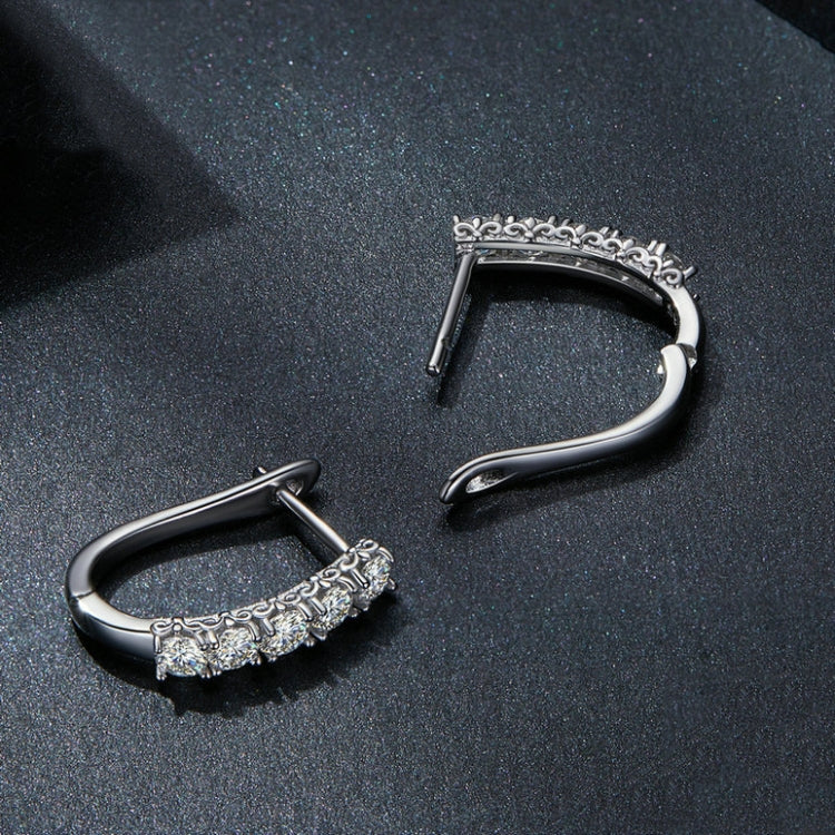 Sterling silver moissanite U-shaped earrings with ornate detailing