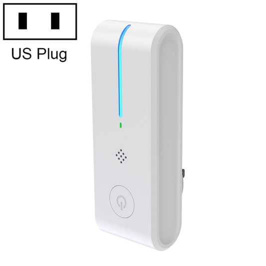 White plug-in air purifier with blue LED indicator and power control button