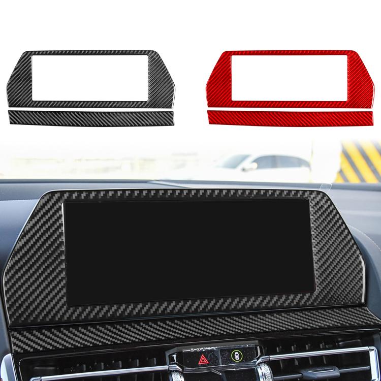 Black and red carbon-fiber navigation screen frame stickers, 2-piece set