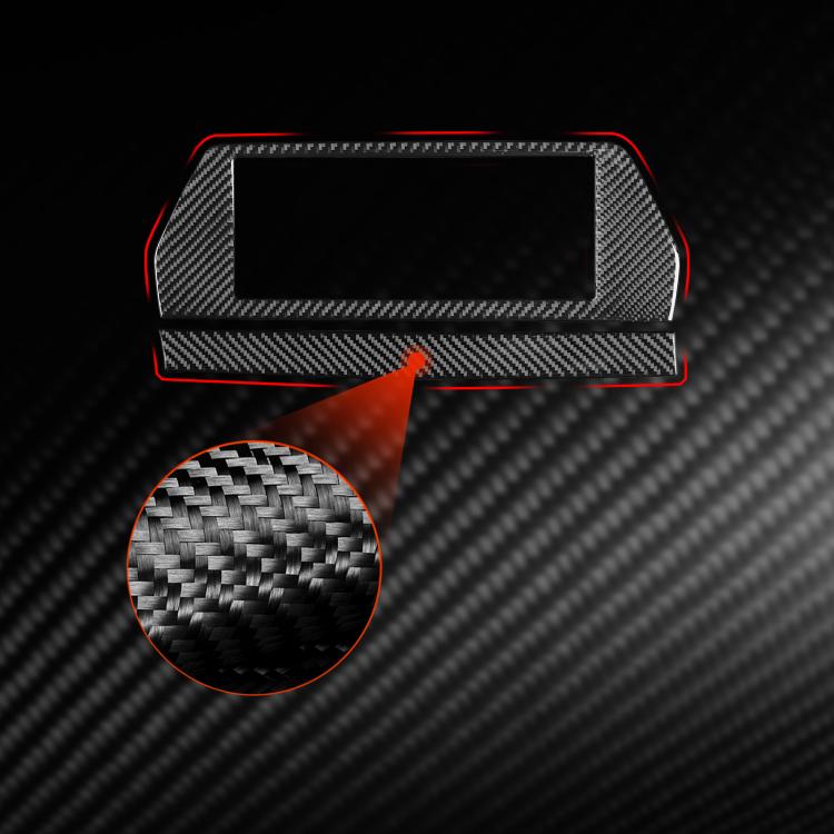 Black carbon-fiber navigation screen frame sticker with red outline, weave texture close-up