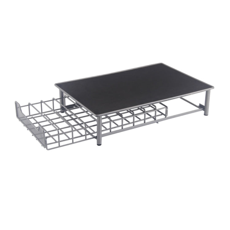 3-row coffee capsule drawer organizer with black top tray and silver wire storage rack