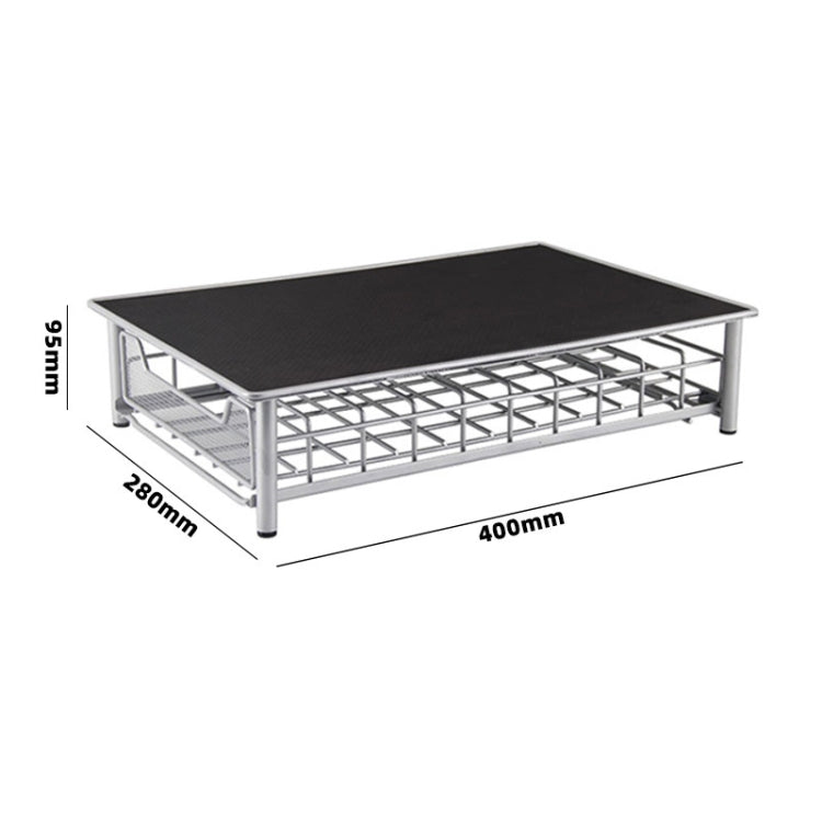 3-row coffee capsule holder with black top surface and silver wire compartments