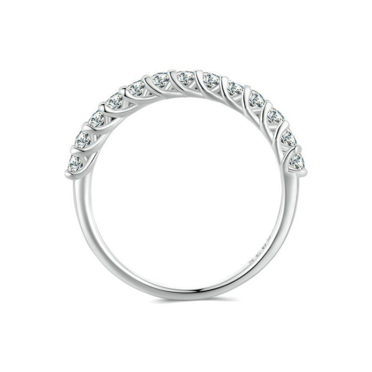 Sterling silver moissanite ring with row-set stones along the top band