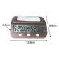 Wood-grain digital chess clock with red bar; labeled 13.8cm width and 8.8cm height