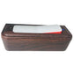 Wood-grain digital chess clock top view with white display window and red edge bar