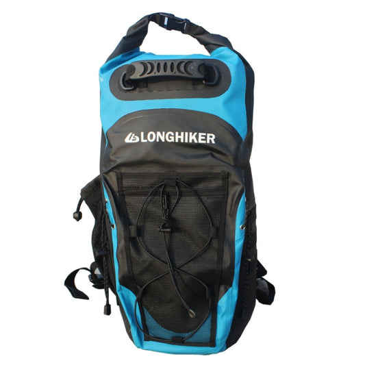 LONGHIKER waterproof diving fin backpack bag in blue and black, front zip mesh pocket