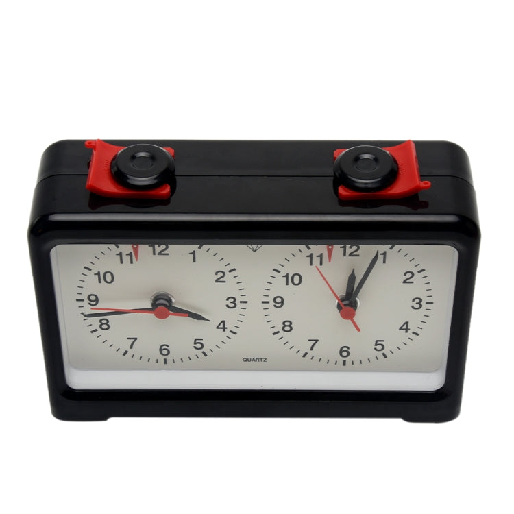Black chess timer top with two round buttons and red switch tabs