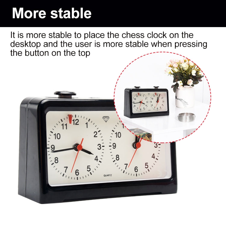 Black double-clock chess timer with quartz dials and red hands