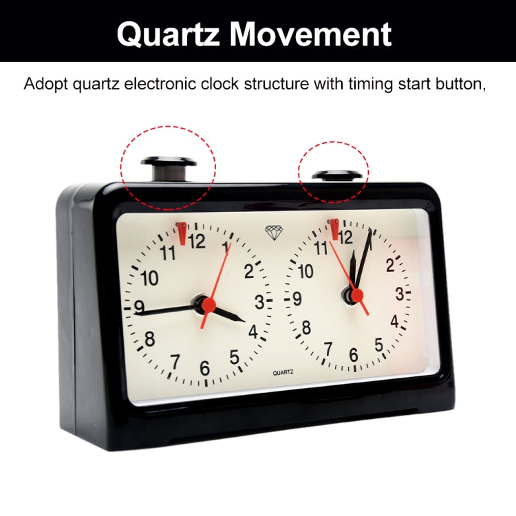 Black chess timer front with quartz dials and red-highlighted movement points