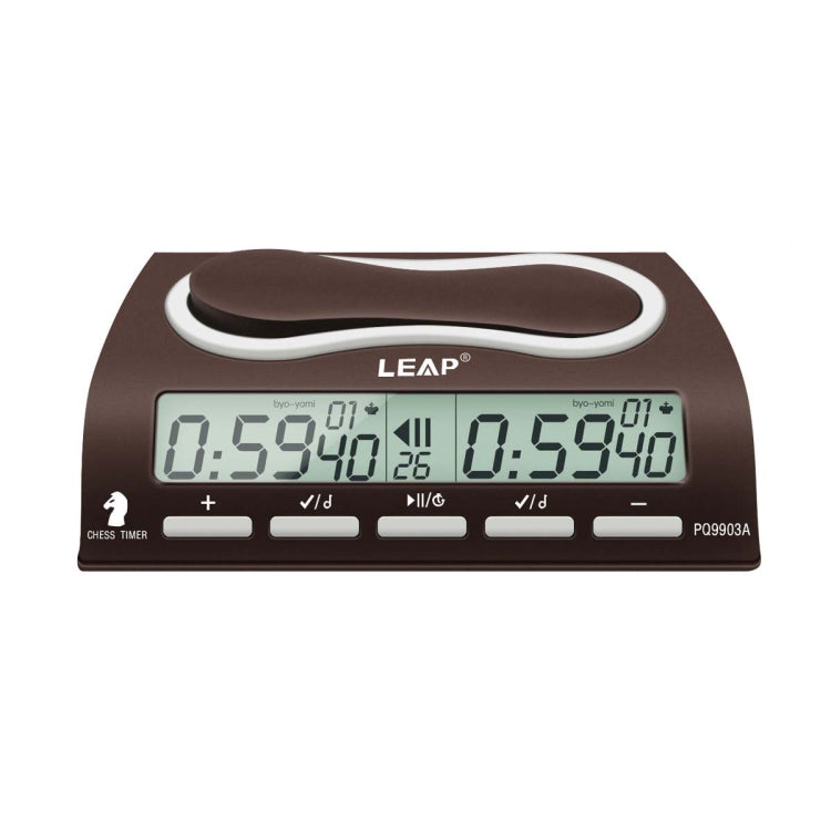LEAP digital chess timer clock with dual LCDs, dark brown case and buttons
