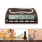 LEAP digital chess timer with dual LCDs, button row, and dark brown case