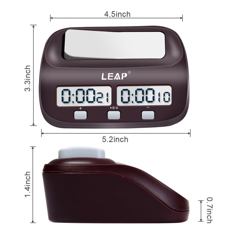 Burgundy digital chess and Go timer with dual LCD displays and three front buttons