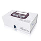 Digital chess timer retail box with dual display windows and white top cover