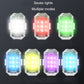 Remote control LED strobe light with transparent housing showing multiple color light modes