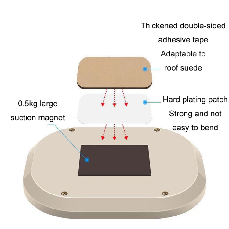 Beige magnetic LED reading light with double-sided adhesive pads and suction magnet