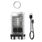 Transparent black mini keychain flashlight with metal base and USB charging cable