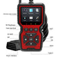 Red and black OBD2 scanner with 2.8-inch color screen, D-pad, and OK button