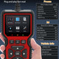 Handheld OBD2 scanner held in hand with color menu and OK navigation buttons