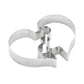 Heart-shaped metal puzzle biscuit mold pieces in a two-part interlock shape