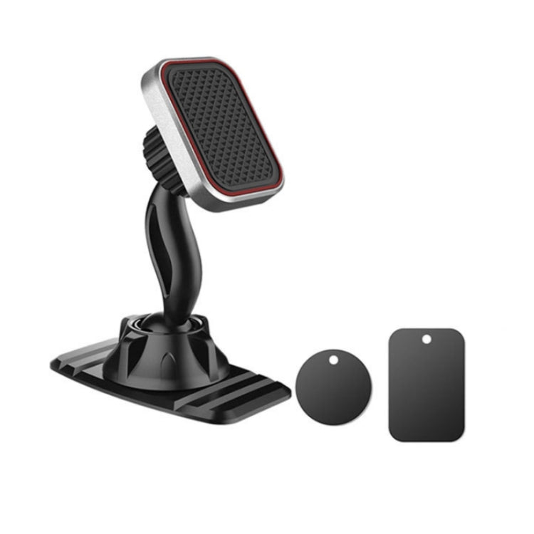 Red-accent magnetic car phone holder with textured grip and adjustable base