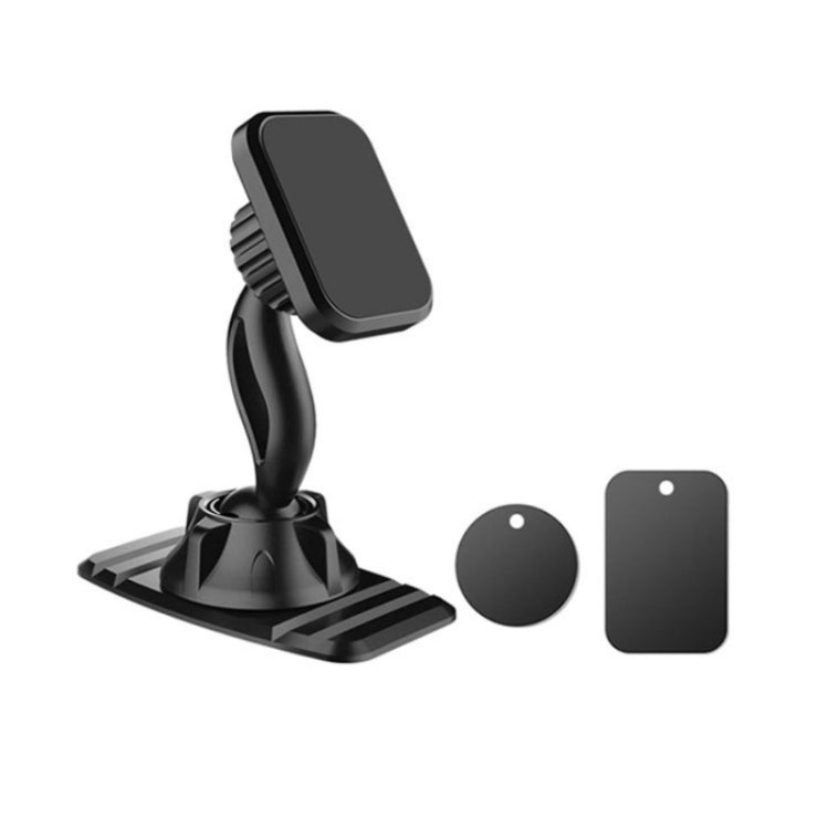 Black magnetic car phone holder with textured pad and adjustable dashboard base