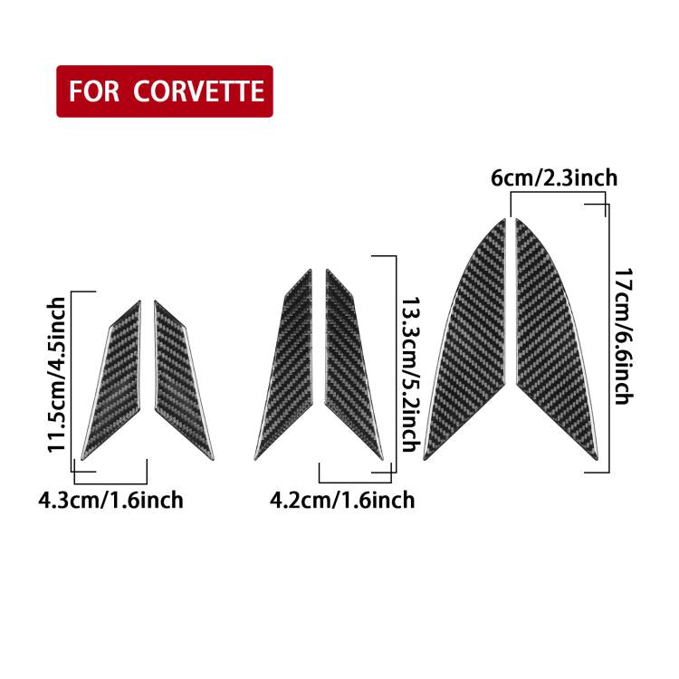 Carbon fiber-pattern air vent trim sticker set, leaf-shaped pieces with size measurements