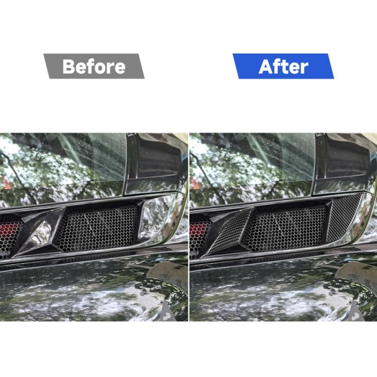 Carbon fiber-pattern air vent trim stickers on front grille, covering vent openings