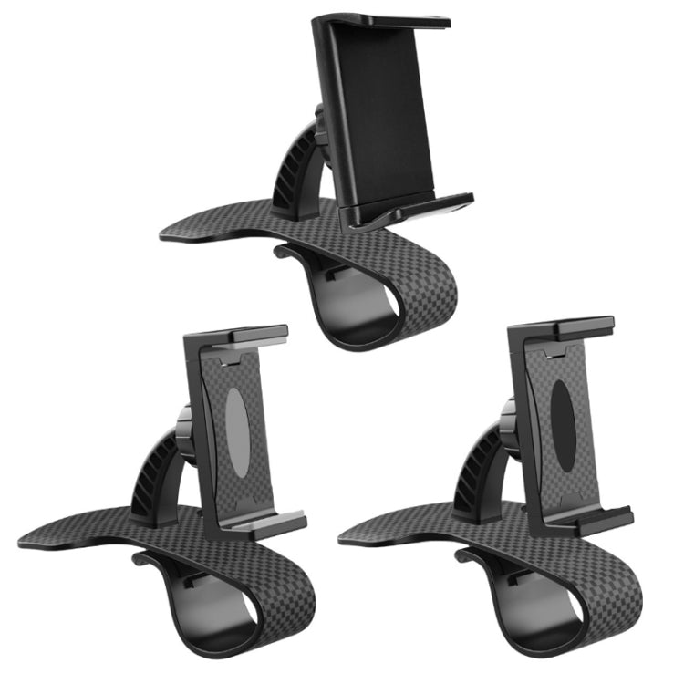 Set of three black snap-on car phone holders with textured dash bases