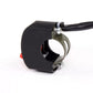 Black motorcycle warning light switch clamp with ring mount and attached wiring