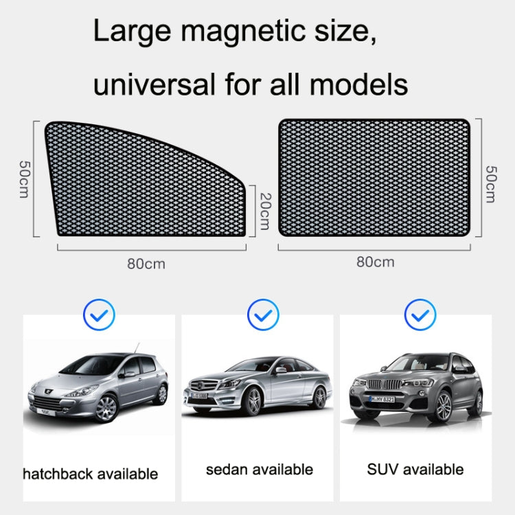 Large magnetic car sunshade mesh sizes shown for different vehicle types