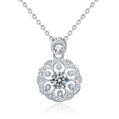 925 silver cherry necklace with round floral Moissanite pendant
