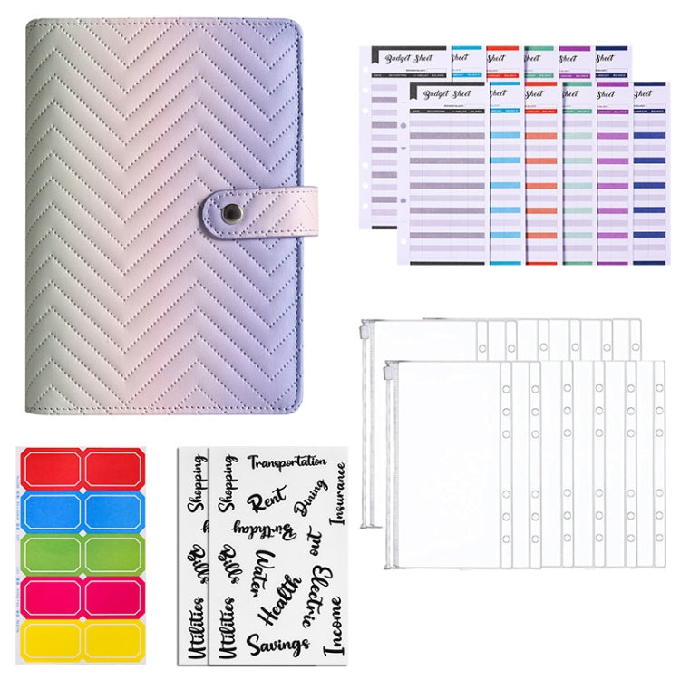 Chevron-pattern PU notebook cover with snap strap, purple gradient