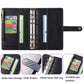 Black PU budget notebook with 3-ring binder and card slots, snap strap