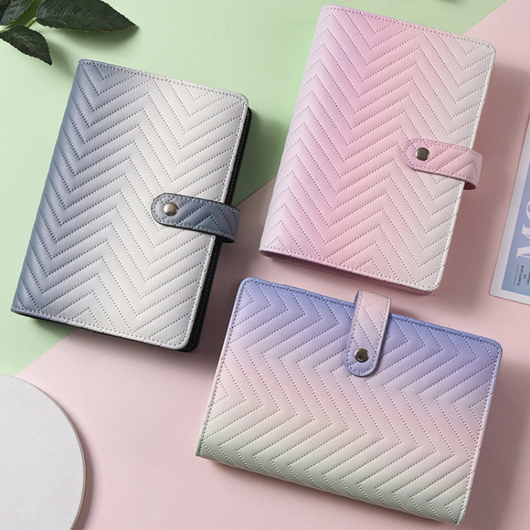 Four chevron PU notebooks with snap strap in gray-blue, pink, lilac, and sage